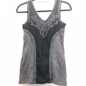 Free people embroidered black/grey layering top